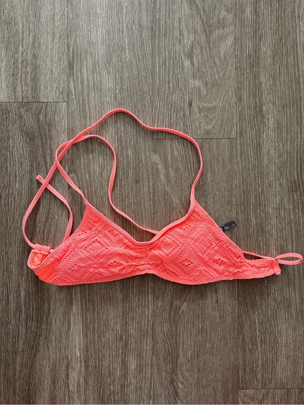 aerie Crochet Triangle Bikini Top in Coral Pink